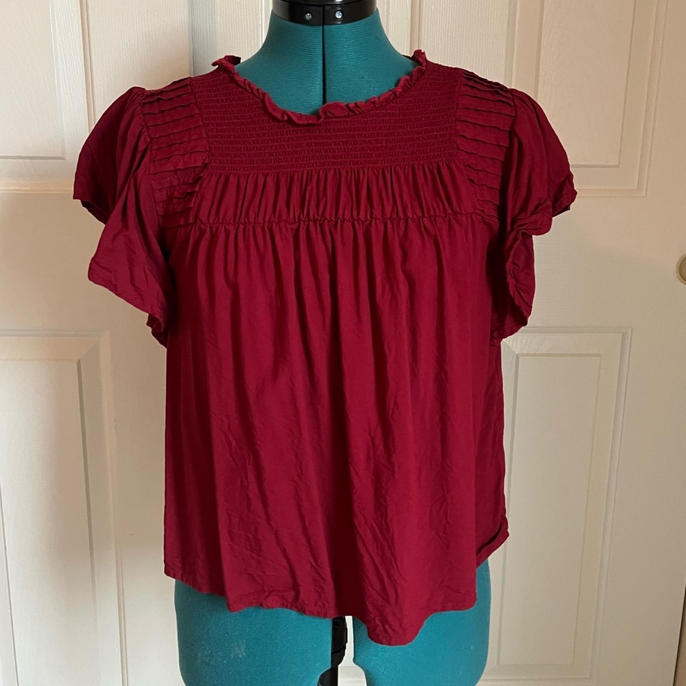Old Navy Red Ruffle Cap Sleeve Blouse
